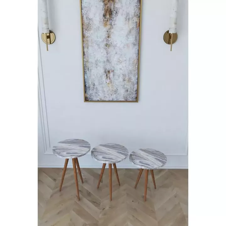 Τραπεζάκι Βοηθητικό ArteLibre BISI Γκρι/Όψη Μαρμάρου Μοριοσανίδα/Ξύλο 33.5x52/33.5x47/33.5x42cm Σετ 3Τμχ