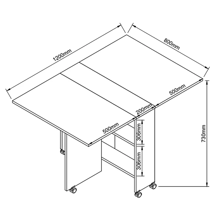 Τραπεζάκι Πτυσσόμενο ArteLibre Με Ροδάκια STANLEY Λευκό Μοριοσανίδα 120x80x73cm