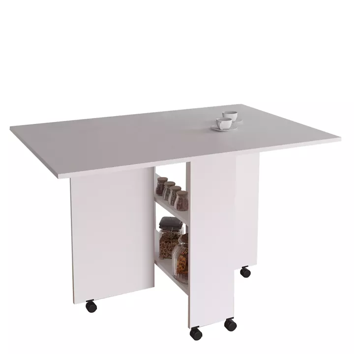 Τραπεζάκι Πτυσσόμενο ArteLibre Με Ροδάκια STANLEY Λευκό Μοριοσανίδα 120x80x73cm