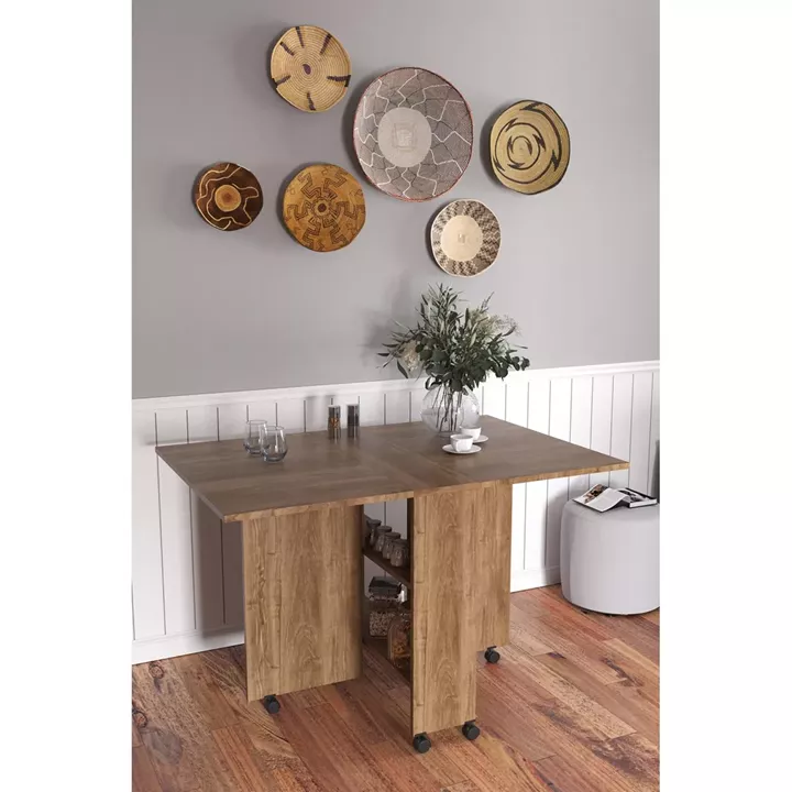 Τραπεζάκι Πτυσσόμενο ArteLibre Με Ροδάκια STANLEY Καρυδί Μοριοσανίδα 120x80x73cm