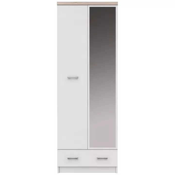 Ντουλάπα Δίφυλλη ArteLibre SOLVI Με Καθρέπτη Λευκό/Φυσικό Μοριοσανίδα 60x40x180cm