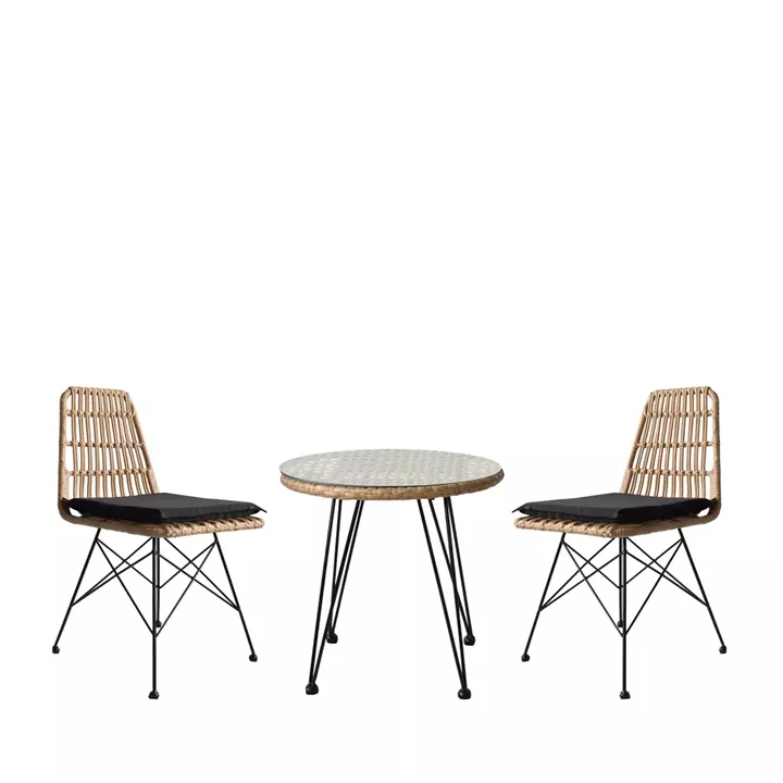 Σετ Τραπεζαρία Κήπου ArteLibre EUSEBIO Φυσικό/Μαύρο Μέταλλο/Rattan Με 2 Καρέκλες 14990330