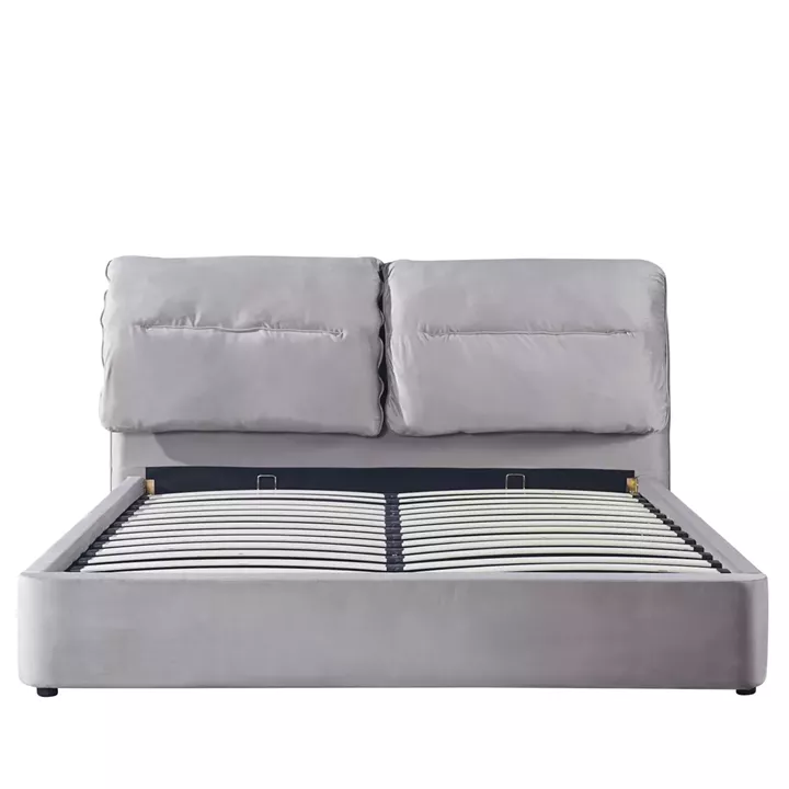 Κρεβάτι Διπλό ArteLibre ACAENA Γκρι Βελούδο (Στρώμα 160x200cm)