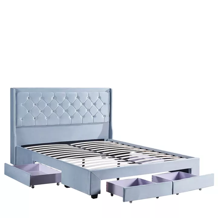 Κρεβάτι Διπλό ArteLibre ANNONA Γαλάζιο Βελούδο (Στρώμα 160x200cm)