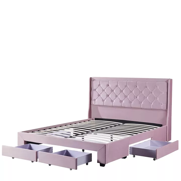 Κρεβάτι Διπλό ArteLibre ANNONA Ανοιχτό Ροζ Βελούδο (Στρώμα 160x200cm)