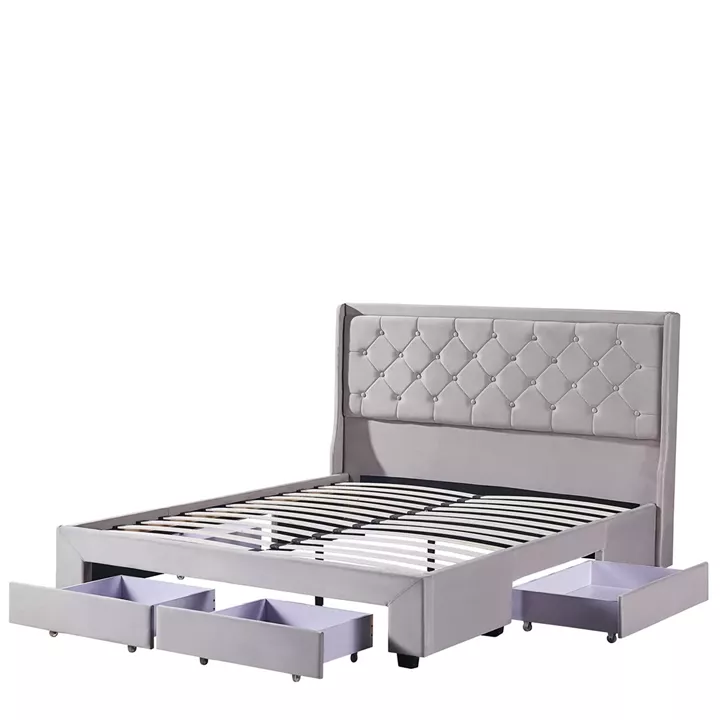 Κρεβάτι Διπλό ArteLibre ANNONA Ivory Βελούδο (Στρώμα 160x200cm)