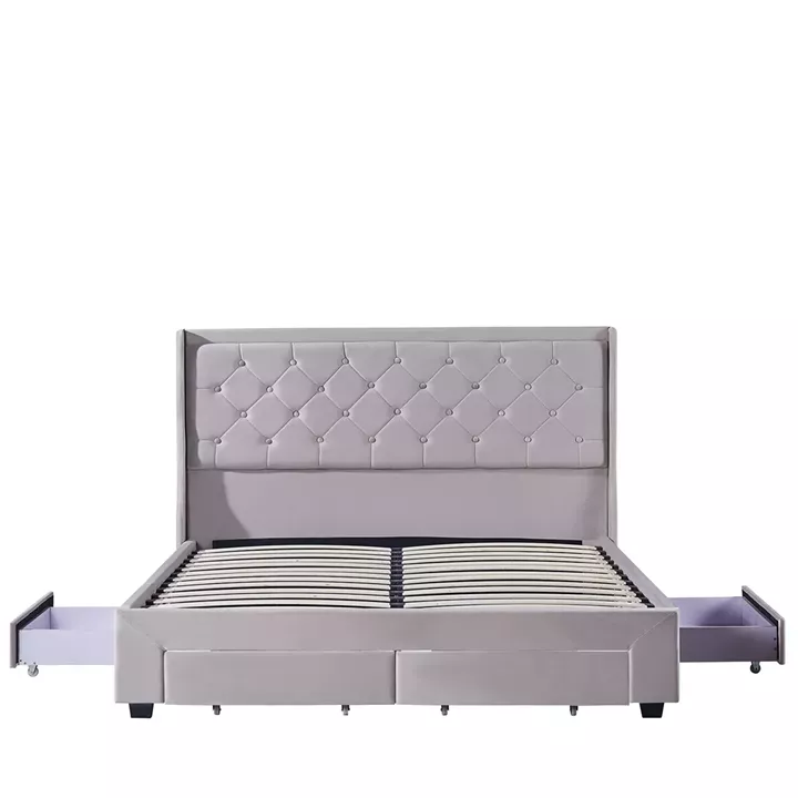 Κρεβάτι Διπλό ArteLibre ANNONA Ivory Βελούδο (Στρώμα 160x200cm)